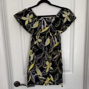 Splendid Black and Yellow Floral Mini Dress